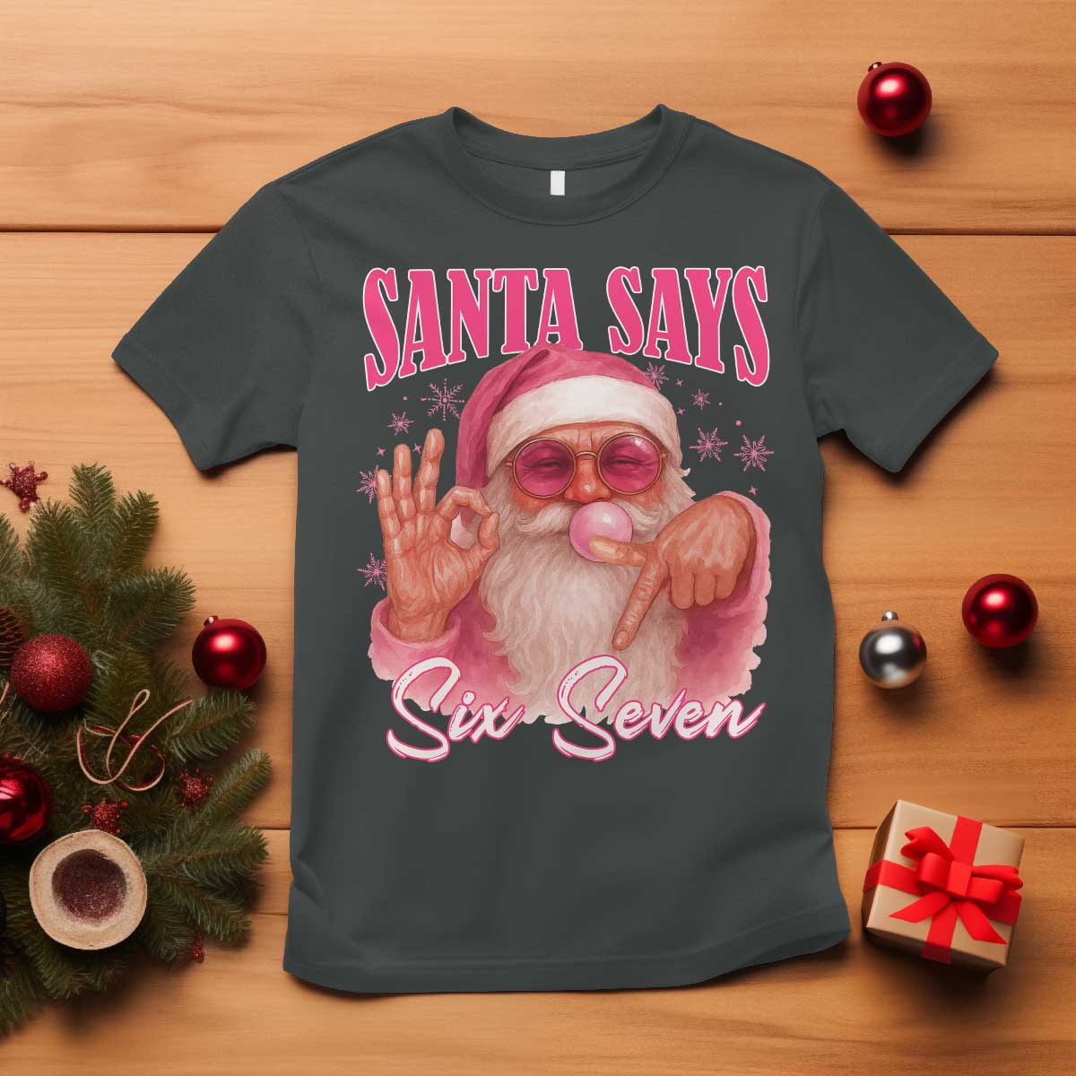 Funny Pink Santa Says Six Seven T Shirt 67 Christmas Meme Gen Alpha - Wonder Print Shop