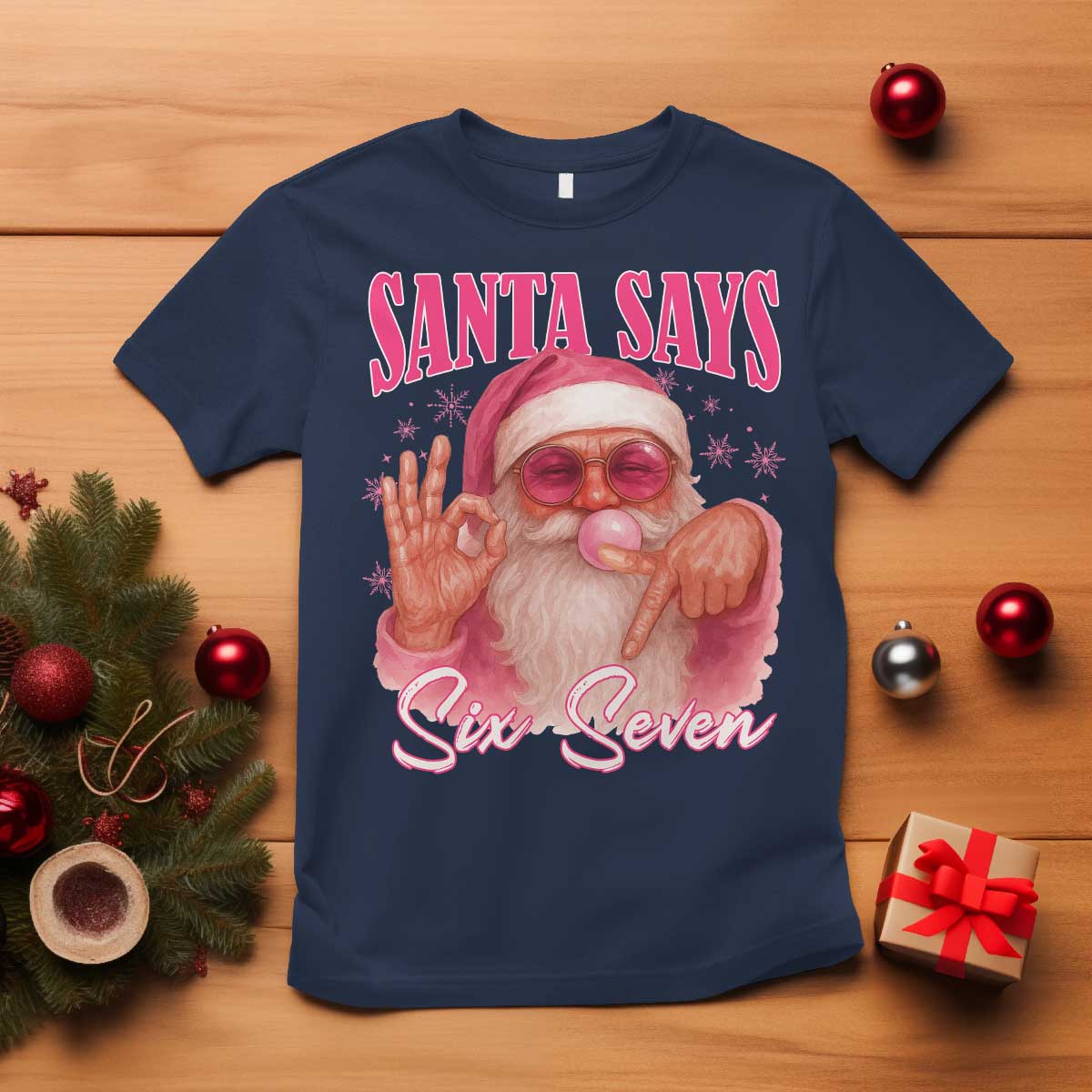 Funny Pink Santa Says Six Seven T Shirt 67 Christmas Meme Gen Alpha - Wonder Print Shop