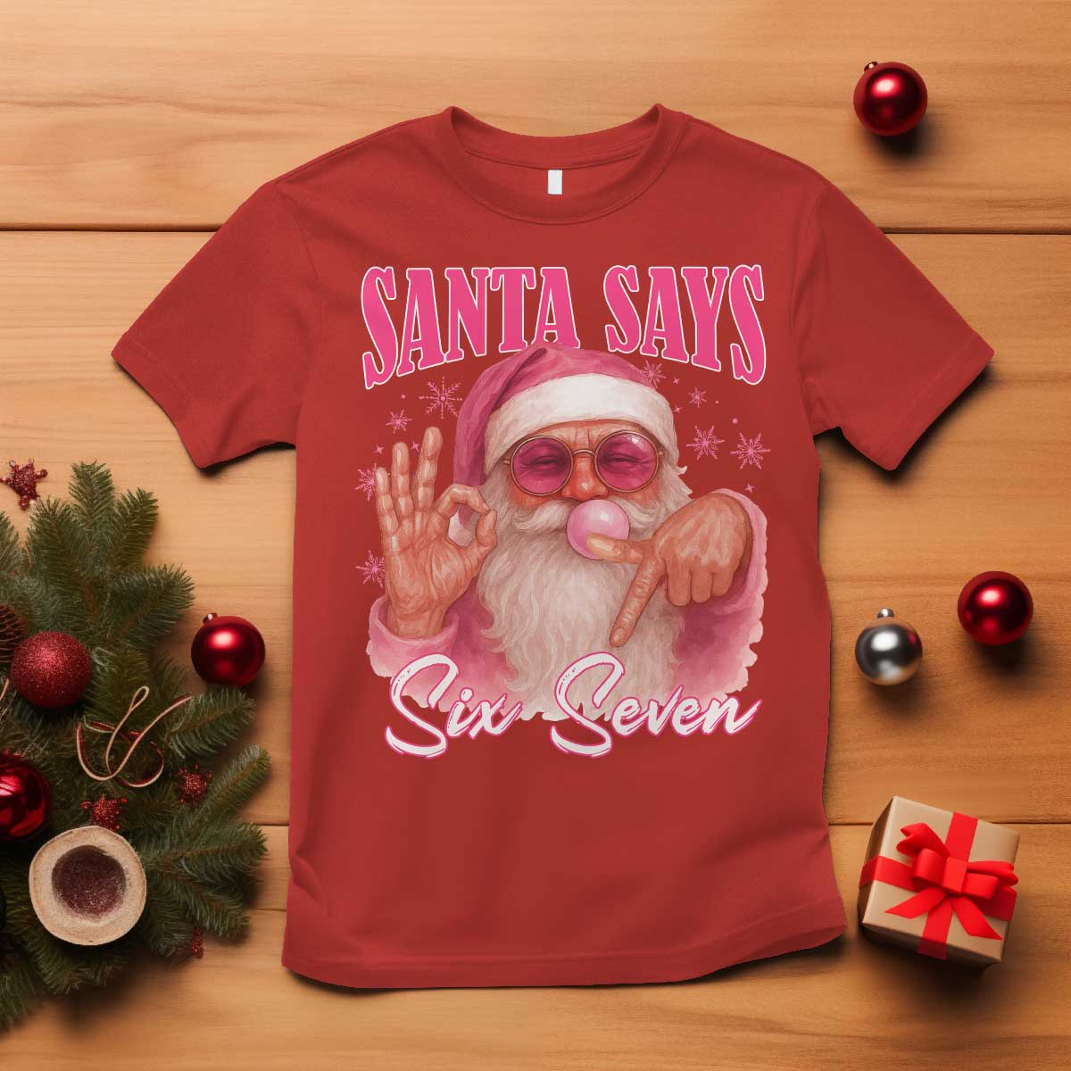 Funny Pink Santa Says Six Seven T Shirt 67 Christmas Meme Gen Alpha - Wonder Print Shop