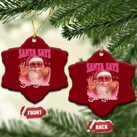 Funny Pink Santa Says Six Seven Ceramic Ornament 67 Christmas Meme Gen Alpha - Wonder Print Shop