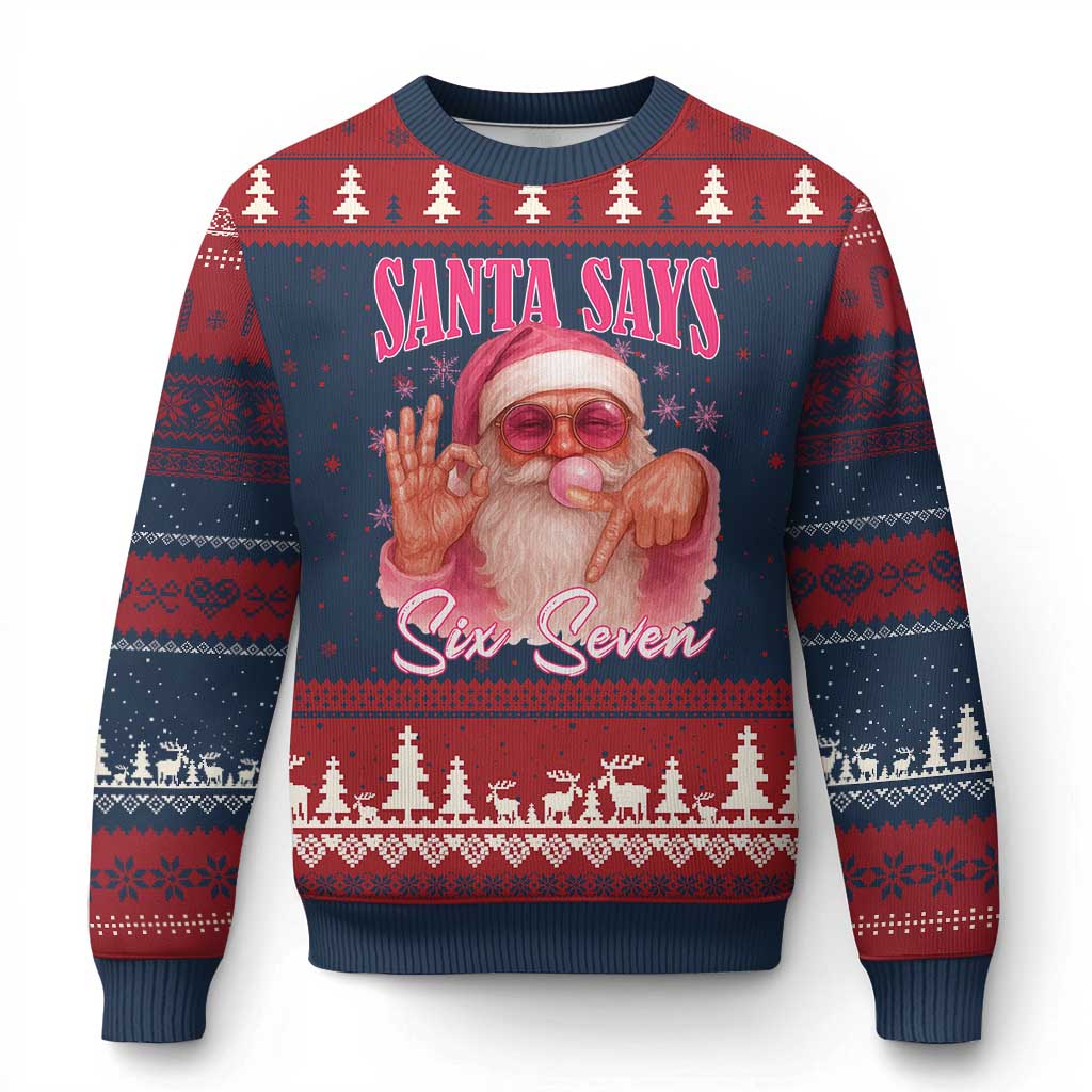 Funny Pink Santa Says Six Seven Ugly Christmas Sweater 67 Xmas Meme Gen Alpha - Wonder Print Shop