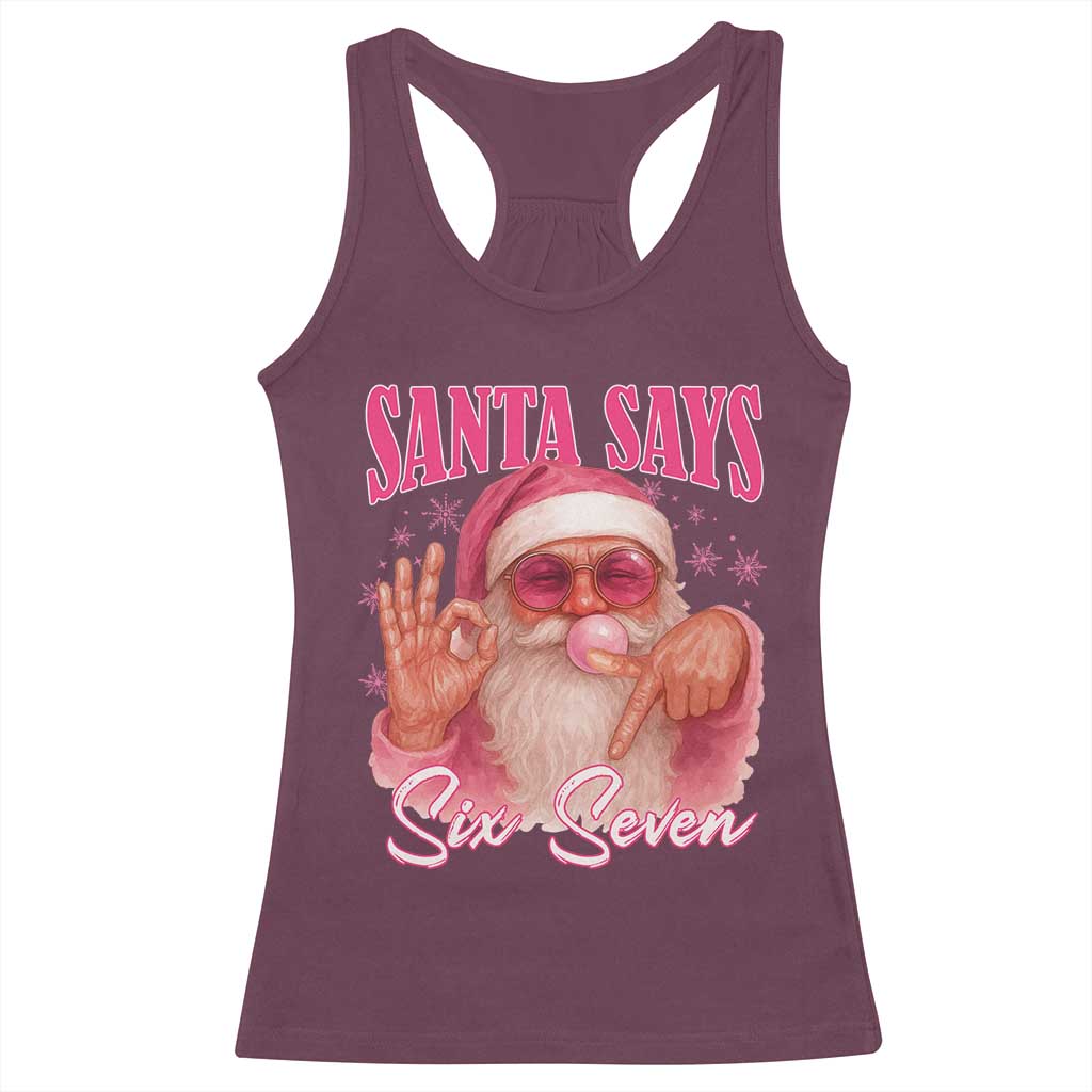 Funny Pink Santa Says Six Seven Racerback Tank Top 67 Christmas Meme Gen Alpha - Wonder Print Shop
