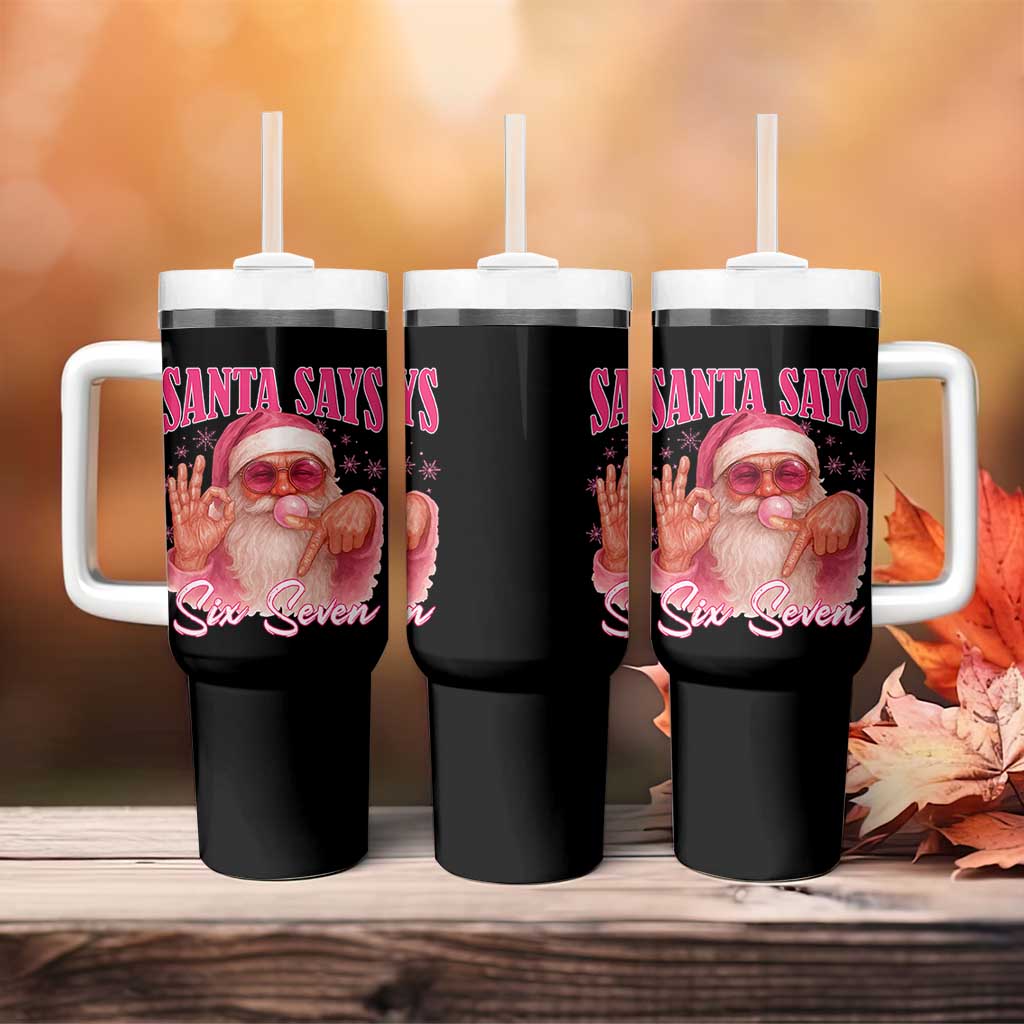 Funny Pink Santa Says Six Seven Tumbler With Handle 67 Christmas Meme Gen Alpha - Wonder Print Shop