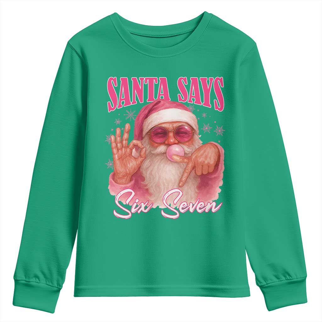 Funny Pink Santa Says Six Seven Youth Sweatshirt 67 Christmas Meme Gen Alpha - Wonder Print Shop