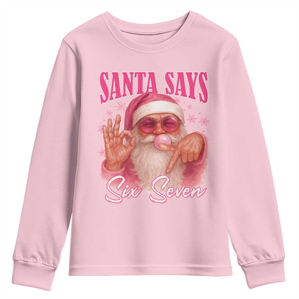 Funny Pink Santa Says Six Seven Youth Sweatshirt 67 Christmas Meme Gen Alpha - Wonder Print Shop