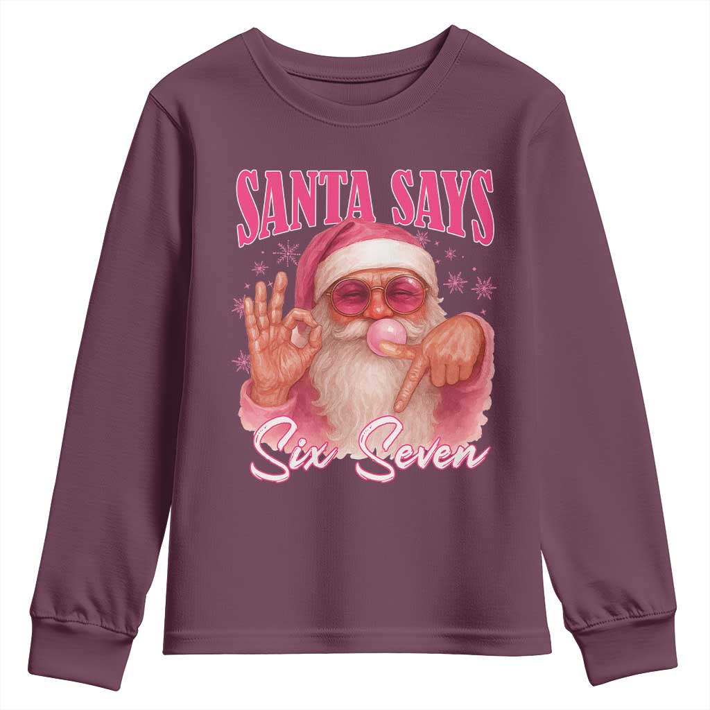 Funny Pink Santa Says Six Seven Youth Sweatshirt 67 Christmas Meme Gen Alpha - Wonder Print Shop
