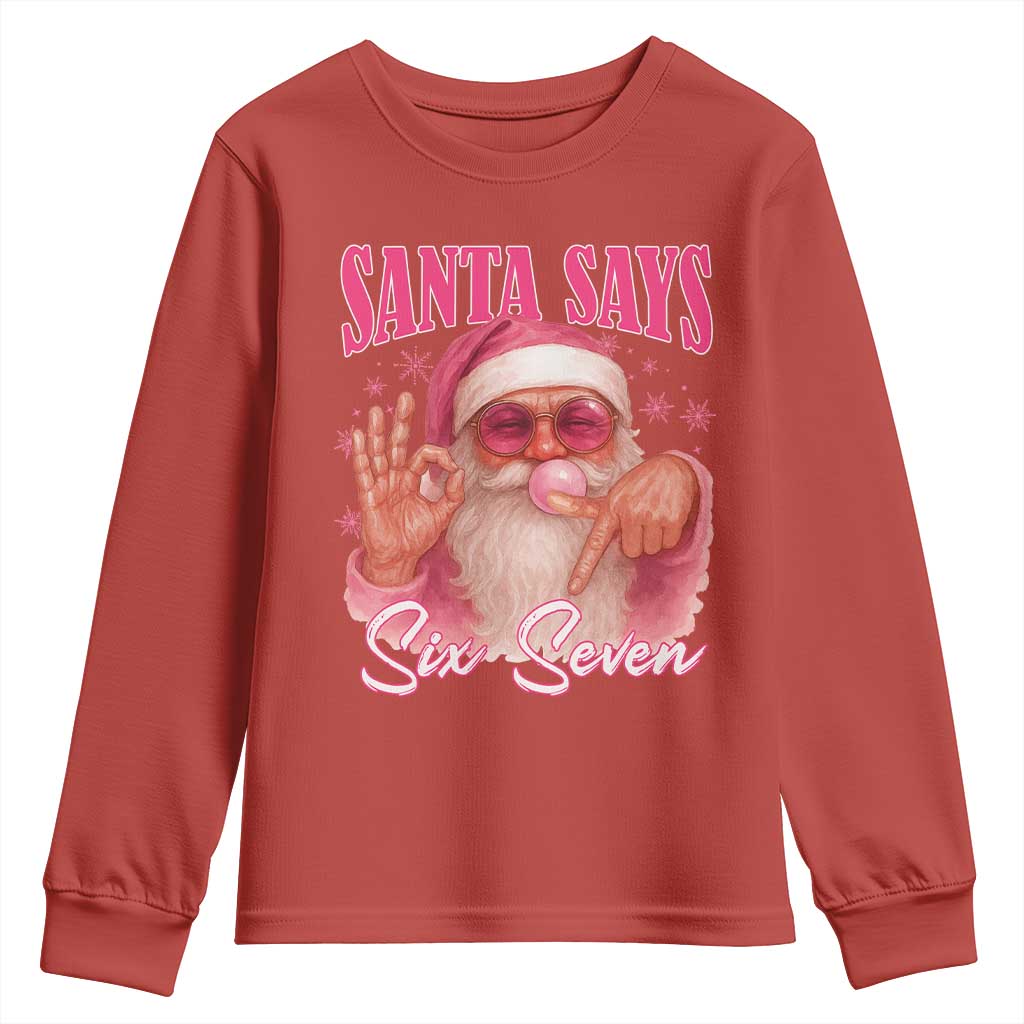 Funny Pink Santa Says Six Seven Youth Sweatshirt 67 Christmas Meme Gen Alpha - Wonder Print Shop