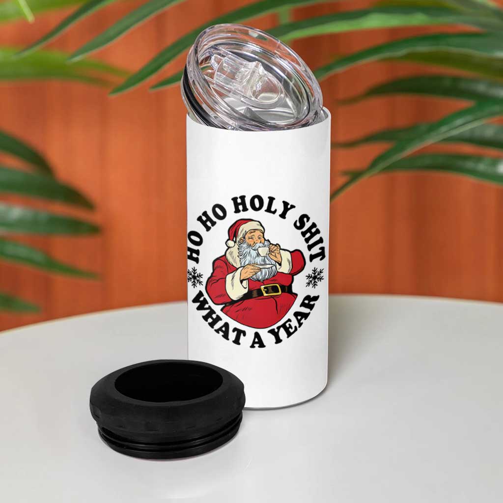 Ho Ho Holy Shit What A Year 4 in 1 Can Cooler Tumbler Funny Christmas Santa - Wonder Print Shop