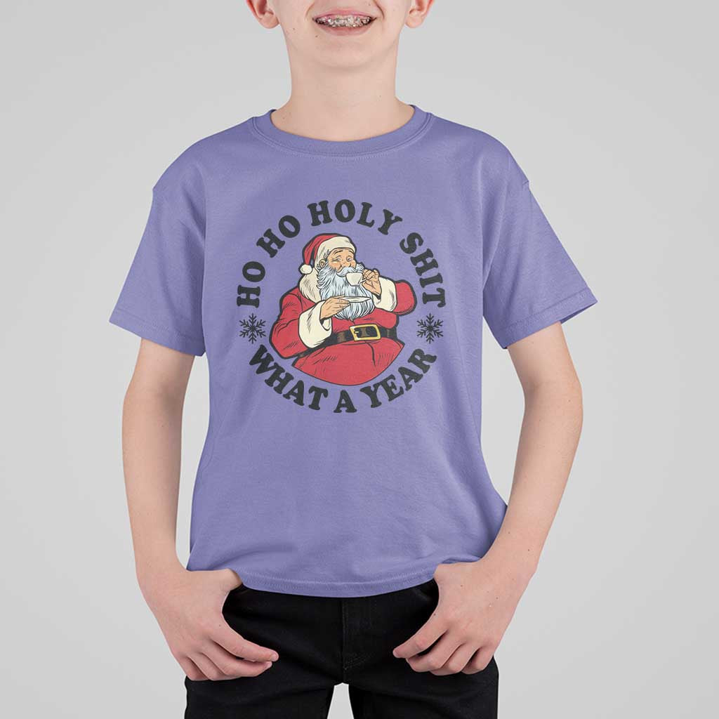 Ho Ho Holy Shit What A Year T Shirt For Kid Funny Christmas Santa - Wonder Print Shop