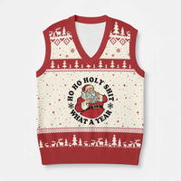 Ho Ho Holy Shit What A Year V-Neck Knit Sweater Vest Funny Xmas Santa - Wonder Print Shop