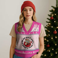 Ho Ho Holy Shit What A Year V-Neck Knit Sweater Vest Funny Xmas Santa - Wonder Print Shop