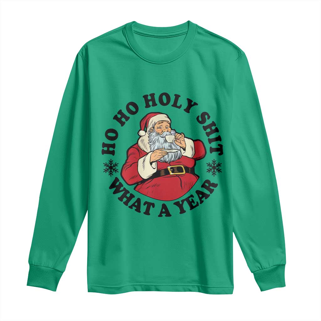Ho Ho Holy Shit What A Year Long Sleeve Shirt Funny Christmas Santa - Wonder Print Shop
