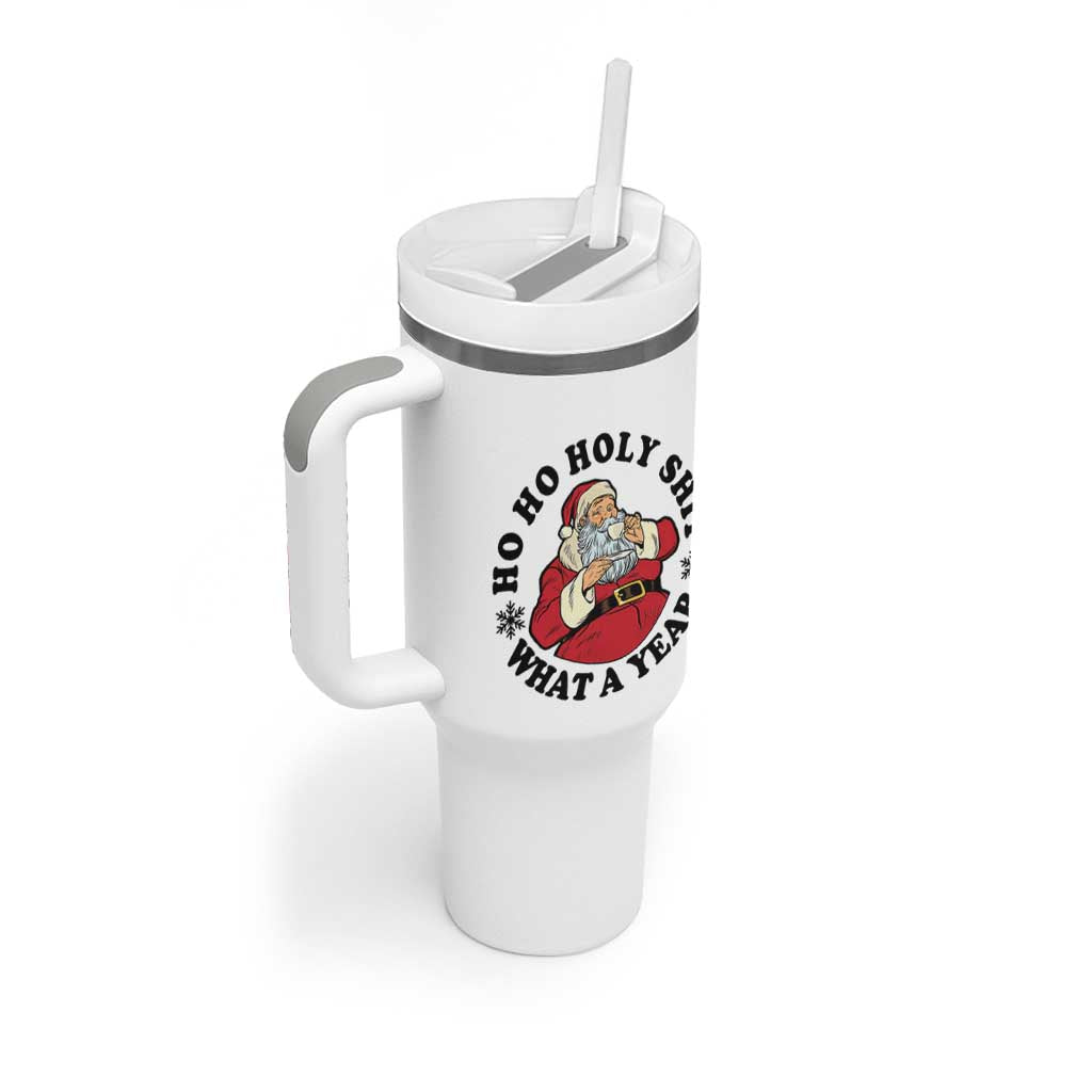 Ho Ho Holy Shit What A Year Tumbler With Handle Funny Christmas Santa - Wonder Print Shop