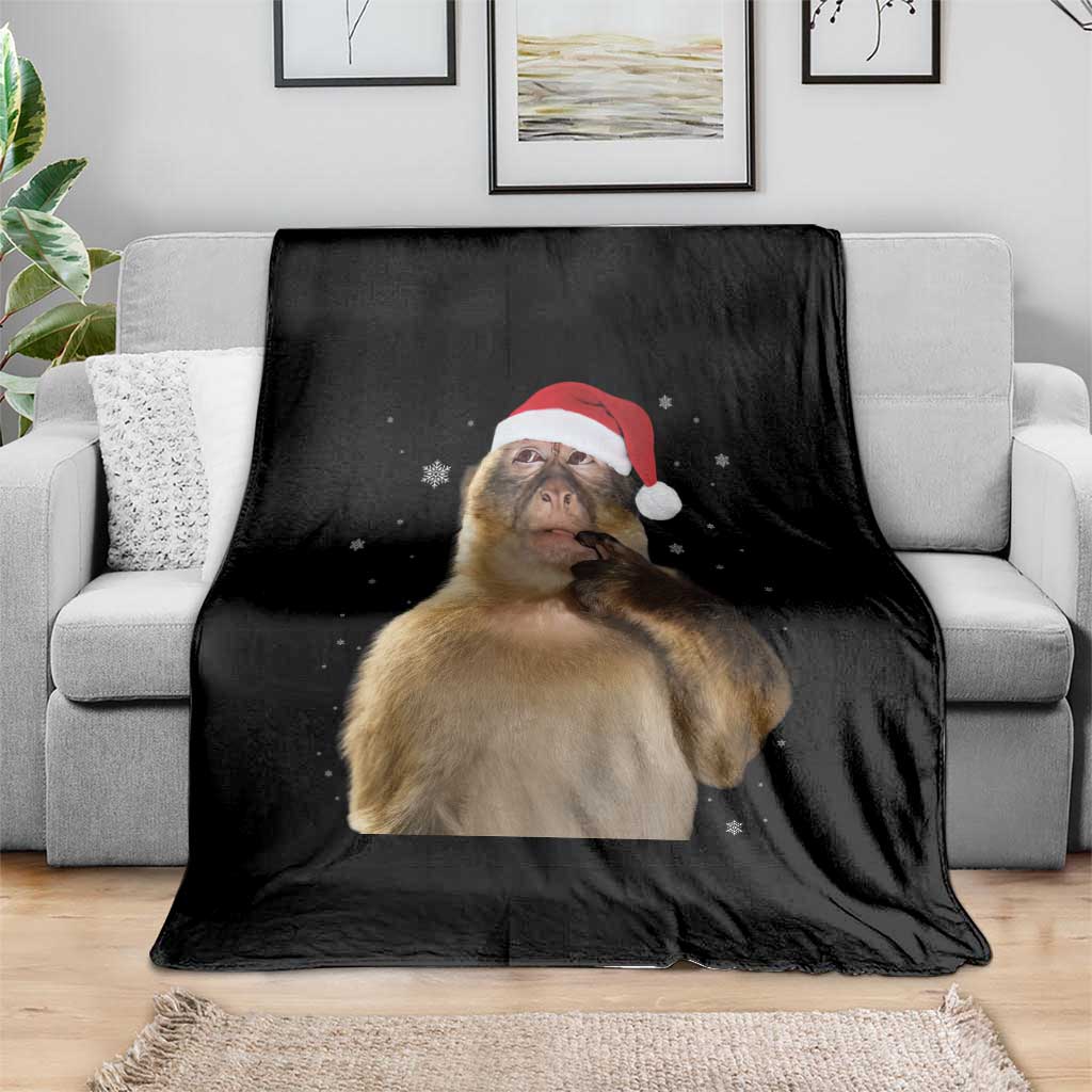 Christmas Thinking Monkey Meme Humor Brainrot Throw Blanket - Wonder Print Shop