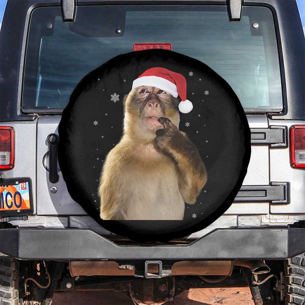 Christmas Thinking Monkey Meme Humor Brainrot Spare Tire Cover - Wonder Print Shop