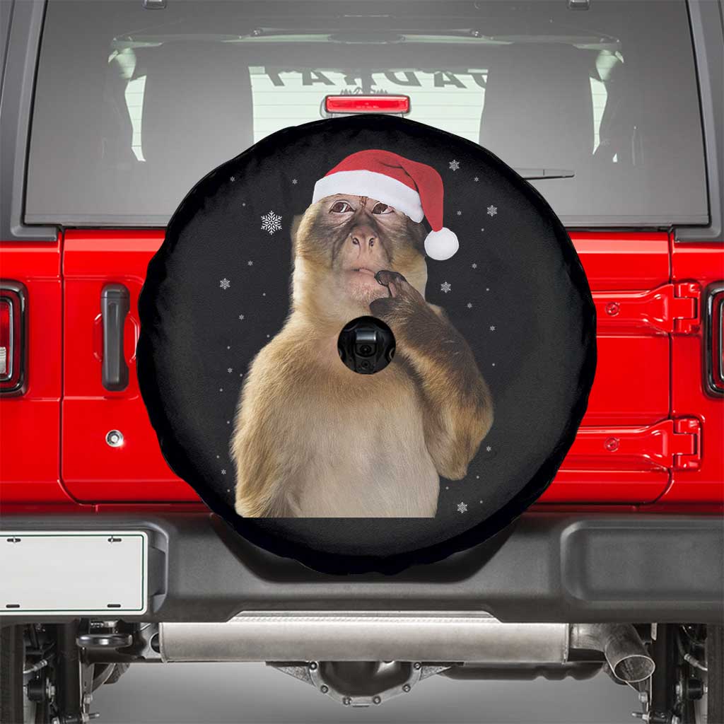 Christmas Thinking Monkey Meme Humor Brainrot Spare Tire Cover - Wonder Print Shop