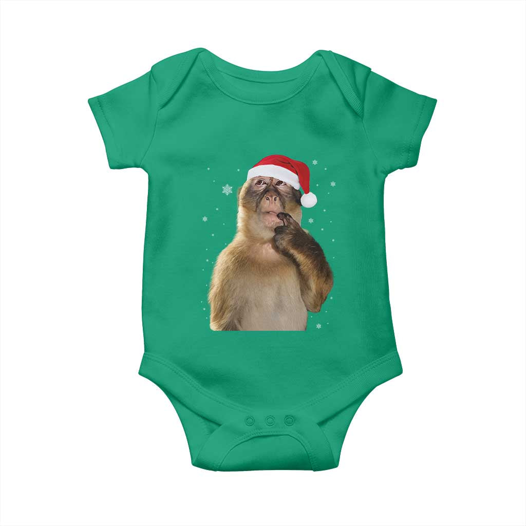 Christmas Thinking Monkey Meme Humor Brainrot Baby Onesie - Wonder Print Shop