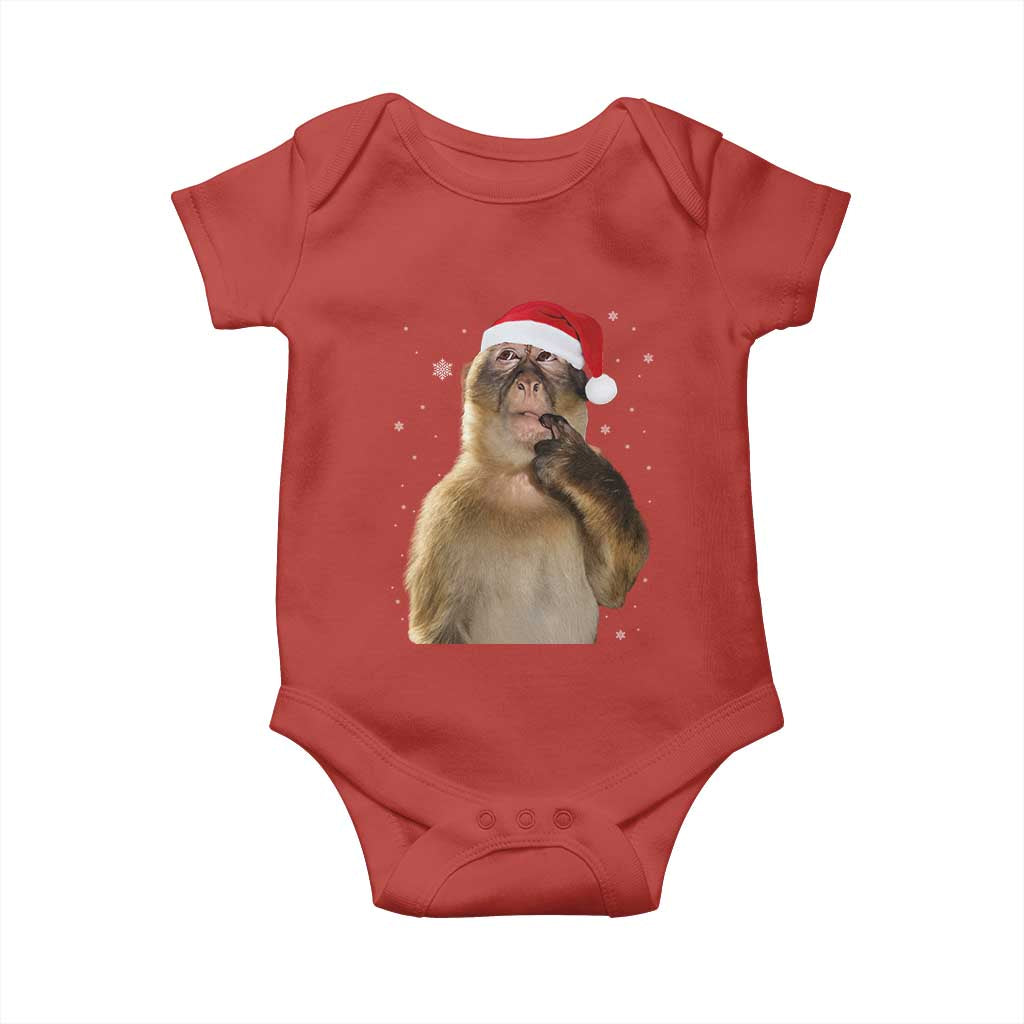 Christmas Thinking Monkey Meme Humor Brainrot Baby Onesie - Wonder Print Shop