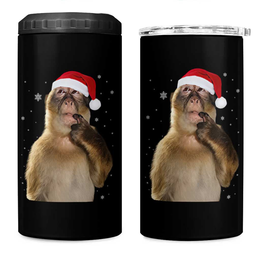 Christmas Thinking Monkey Meme Humor Brainrot 4 in 1 Can Cooler Tumbler - Wonder Print Shop