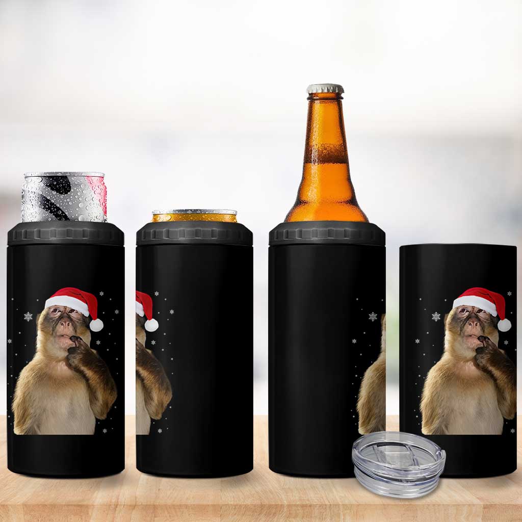 Christmas Thinking Monkey Meme Humor Brainrot 4 in 1 Can Cooler Tumbler - Wonder Print Shop
