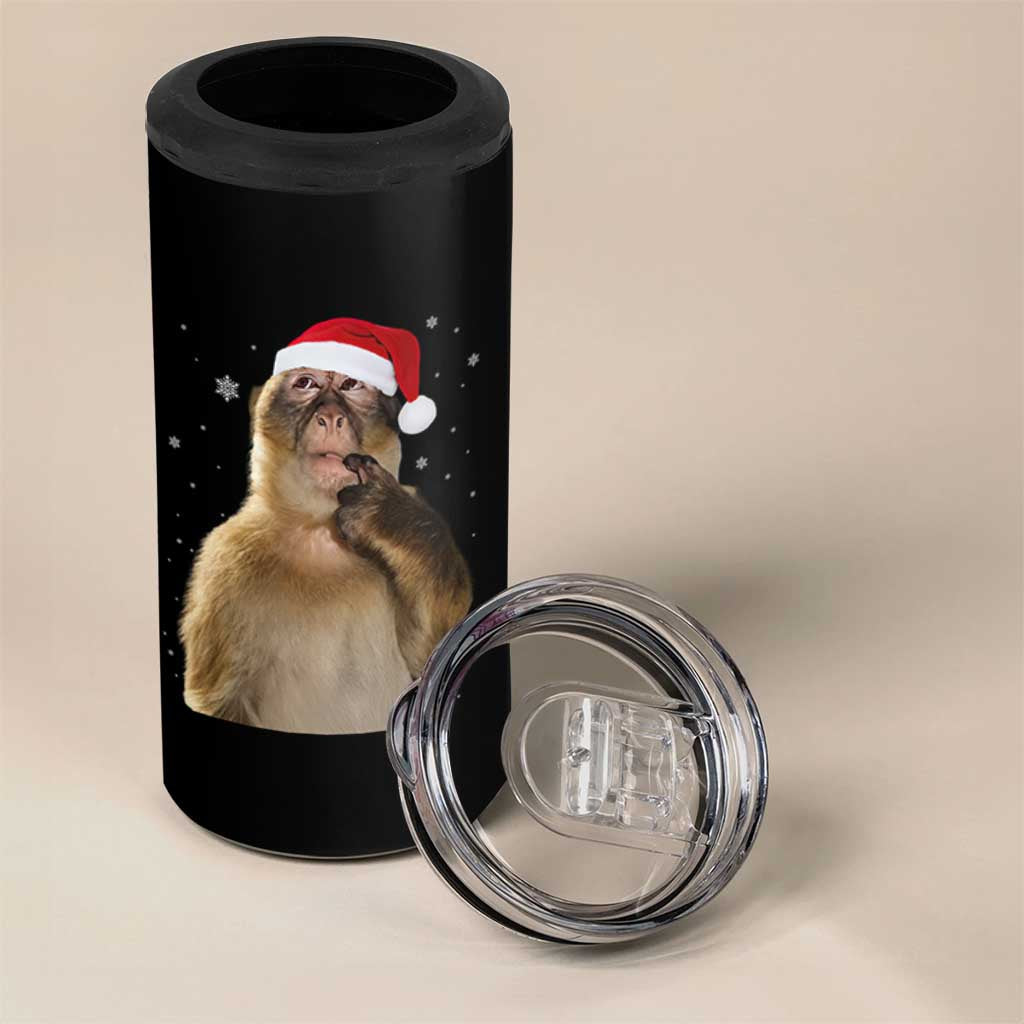 Christmas Thinking Monkey Meme Humor Brainrot 4 in 1 Can Cooler Tumbler - Wonder Print Shop