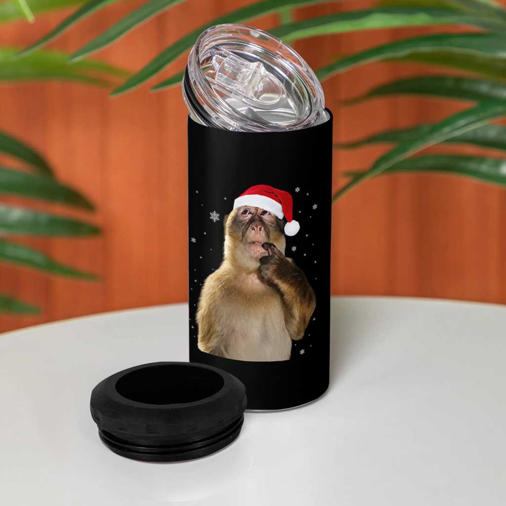 Christmas Thinking Monkey Meme Humor Brainrot 4 in 1 Can Cooler Tumbler - Wonder Print Shop