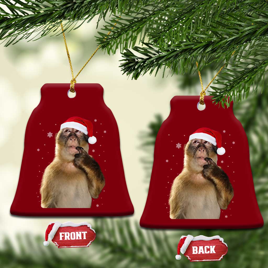 Christmas Thinking Monkey Meme Humor Brainrot Ceramic Ornament - Wonder Print Shop