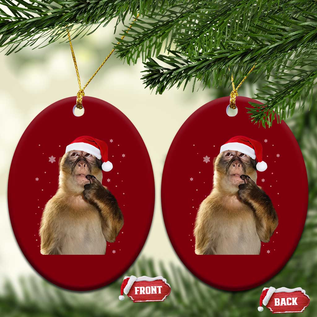 Christmas Thinking Monkey Meme Humor Brainrot Ceramic Ornament - Wonder Print Shop