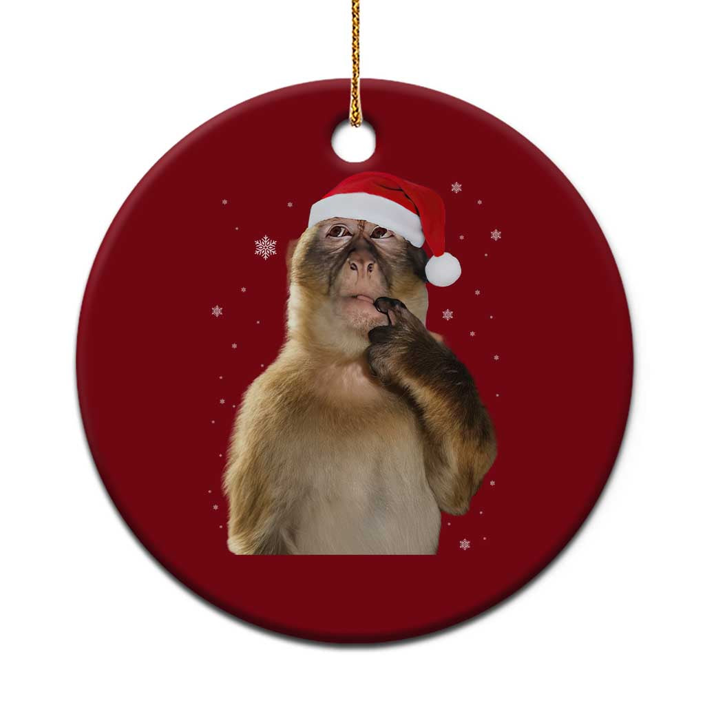 Christmas Thinking Monkey Meme Humor Brainrot Ceramic Ornament - Wonder Print Shop