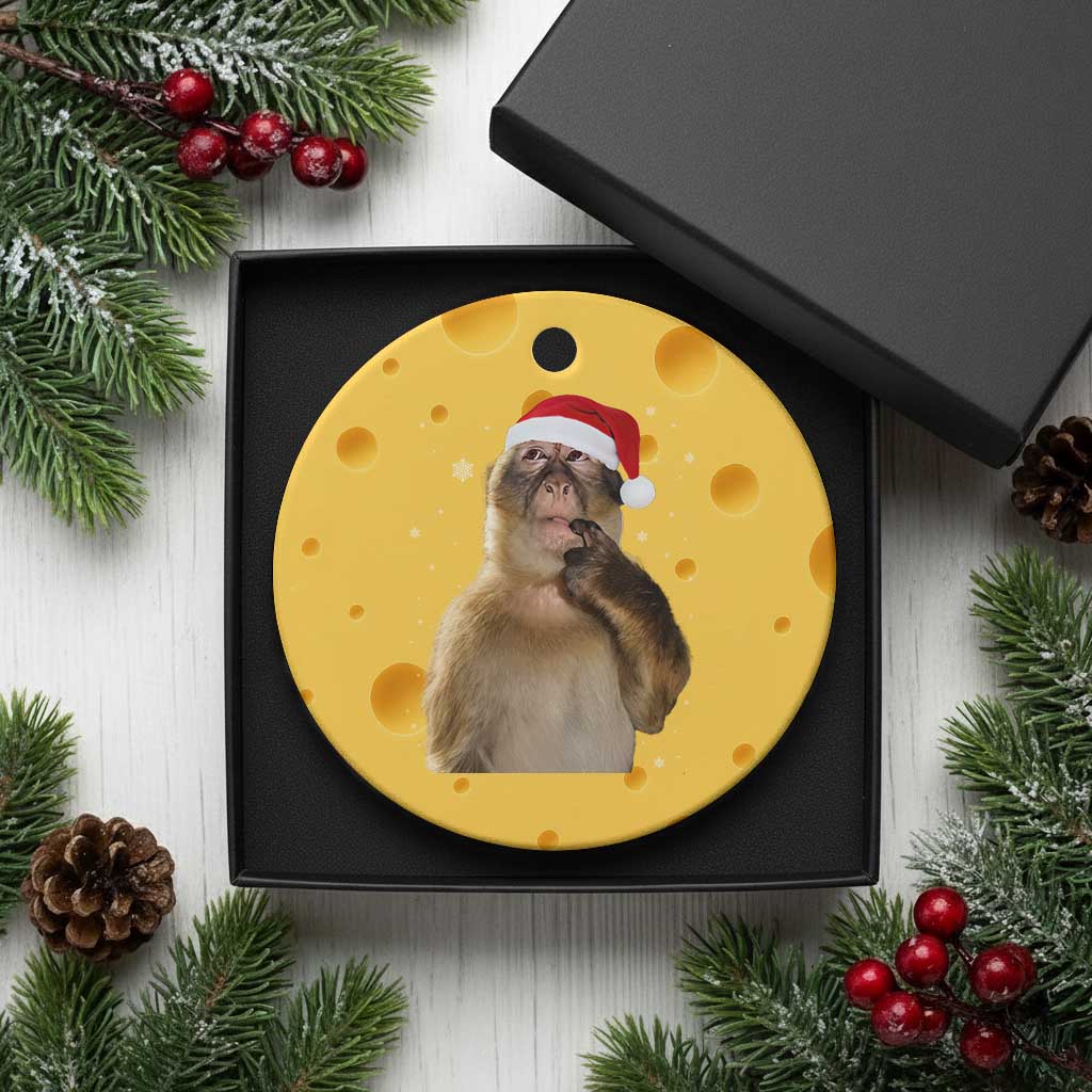 Christmas Thinking Monkey Meme Humor Brainrot Ceramic Ornament - Wonder Print Shop