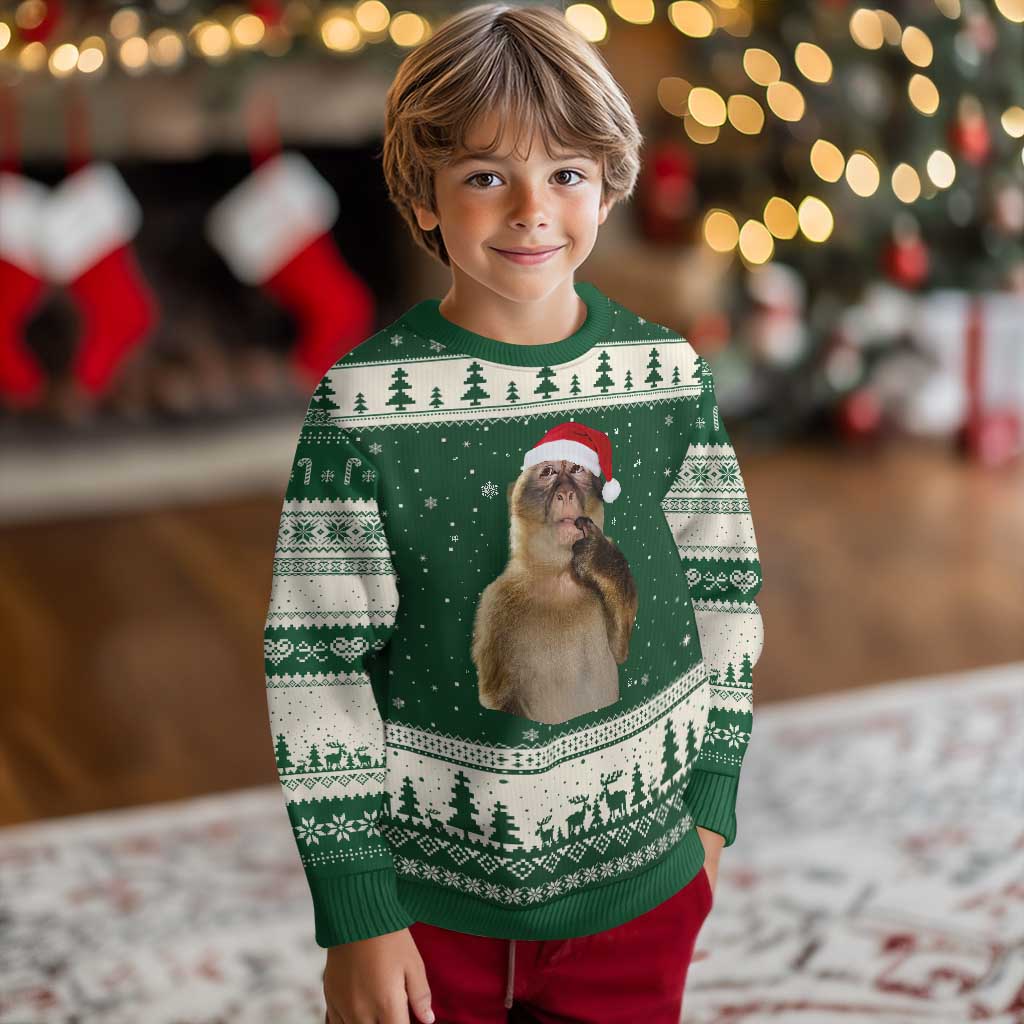 Xmas Thinking Monkey Meme Humor Brainrot Ugly Christmas Sweater - Wonder Print Shop
