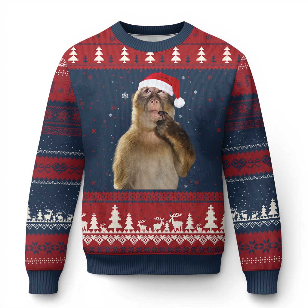 Xmas Thinking Monkey Meme Humor Brainrot Ugly Christmas Sweater - Wonder Print Shop