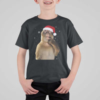 Christmas Thinking Monkey Meme Humor Brainrot T Shirt For Kid - Wonder Print Shop