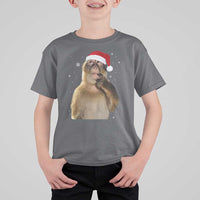 Christmas Thinking Monkey Meme Humor Brainrot T Shirt For Kid - Wonder Print Shop