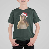 Christmas Thinking Monkey Meme Humor Brainrot T Shirt For Kid - Wonder Print Shop