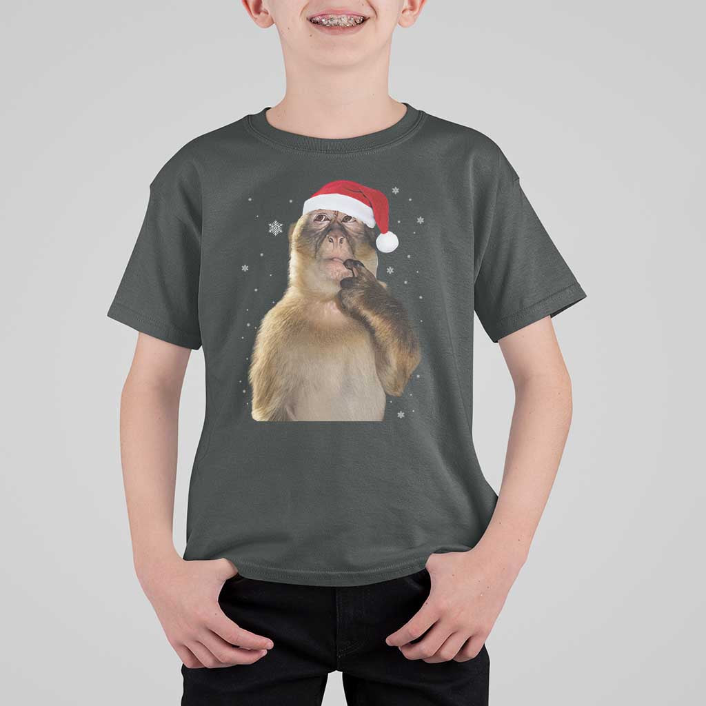Christmas Thinking Monkey Meme Humor Brainrot T Shirt For Kid - Wonder Print Shop