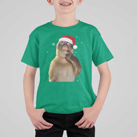 Christmas Thinking Monkey Meme Humor Brainrot T Shirt For Kid - Wonder Print Shop