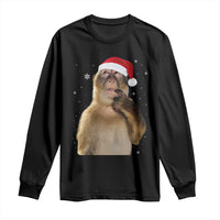 Christmas Thinking Monkey Meme Humor Brainrot Long Sleeve Shirt - Wonder Print Shop