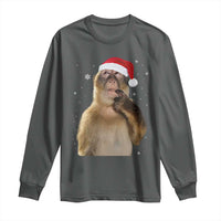Christmas Thinking Monkey Meme Humor Brainrot Long Sleeve Shirt - Wonder Print Shop