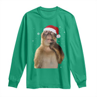Christmas Thinking Monkey Meme Humor Brainrot Long Sleeve Shirt - Wonder Print Shop