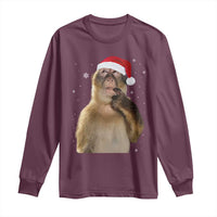 Christmas Thinking Monkey Meme Humor Brainrot Long Sleeve Shirt - Wonder Print Shop