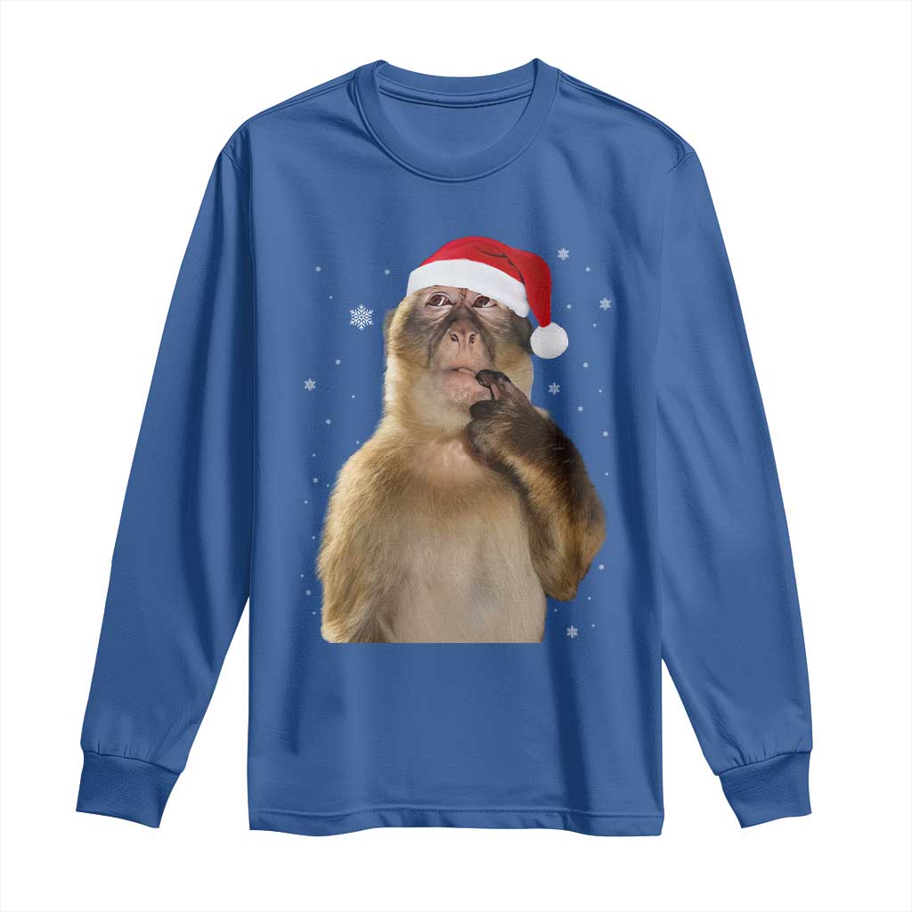 Christmas Thinking Monkey Meme Humor Brainrot Long Sleeve Shirt - Wonder Print Shop