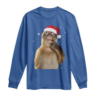 Christmas Thinking Monkey Meme Humor Brainrot Long Sleeve Shirt - Wonder Print Shop