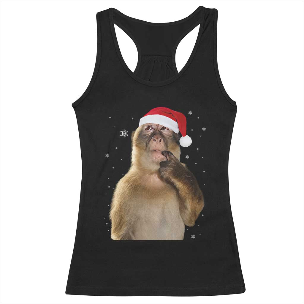 Christmas Thinking Monkey Meme Humor Brainrot Racerback Tank Top - Wonder Print Shop
