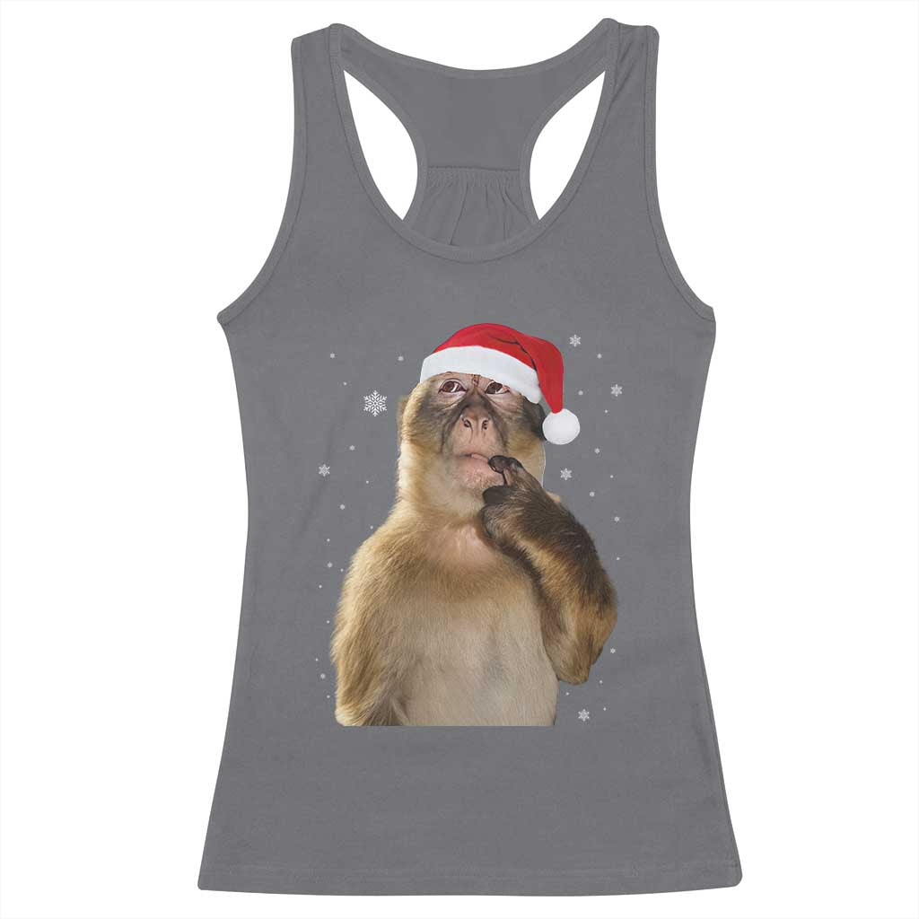 Christmas Thinking Monkey Meme Humor Brainrot Racerback Tank Top - Wonder Print Shop