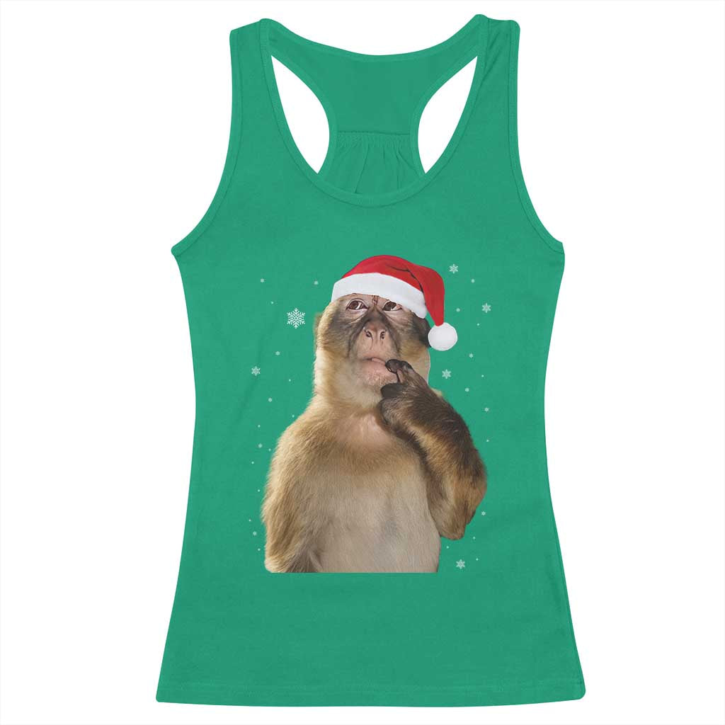 Christmas Thinking Monkey Meme Humor Brainrot Racerback Tank Top - Wonder Print Shop