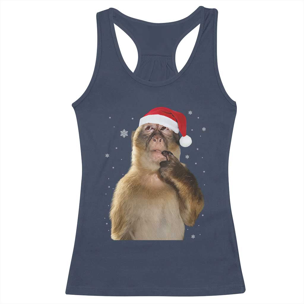 Christmas Thinking Monkey Meme Humor Brainrot Racerback Tank Top - Wonder Print Shop