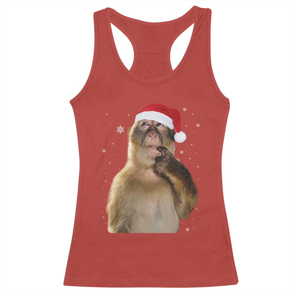 Christmas Thinking Monkey Meme Humor Brainrot Racerback Tank Top - Wonder Print Shop