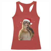 Christmas Thinking Monkey Meme Humor Brainrot Racerback Tank Top - Wonder Print Shop