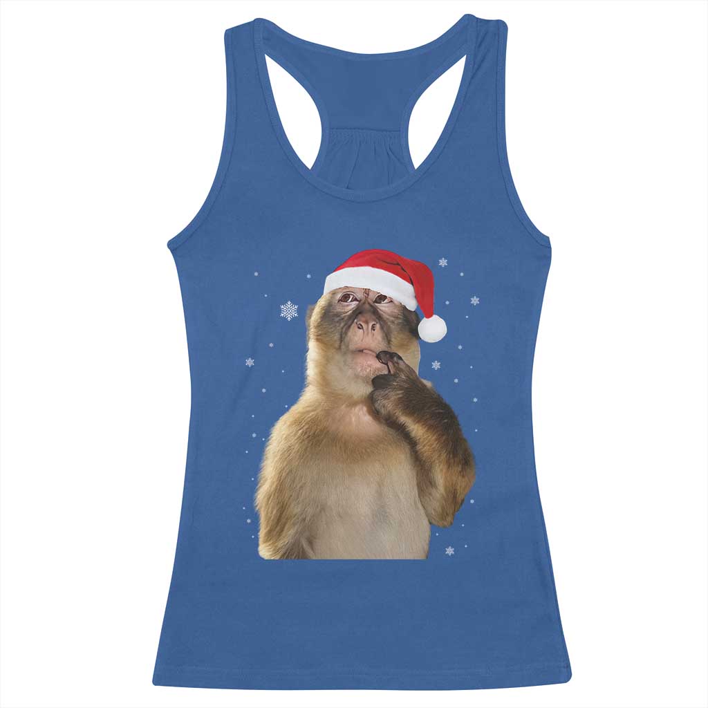 Christmas Thinking Monkey Meme Humor Brainrot Racerback Tank Top - Wonder Print Shop